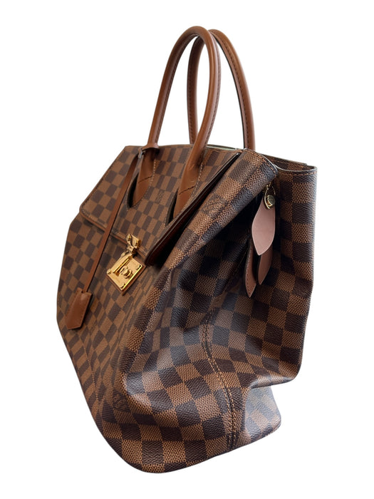 Louis Viuton Brown Leather Zip Close Gold detail Top Handle Checkered Bag Brown / L