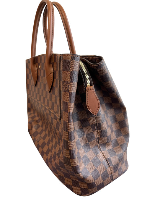 Louis Viuton Brown Leather Zip Close Gold detail Top Handle Checkered Bag Brown / L