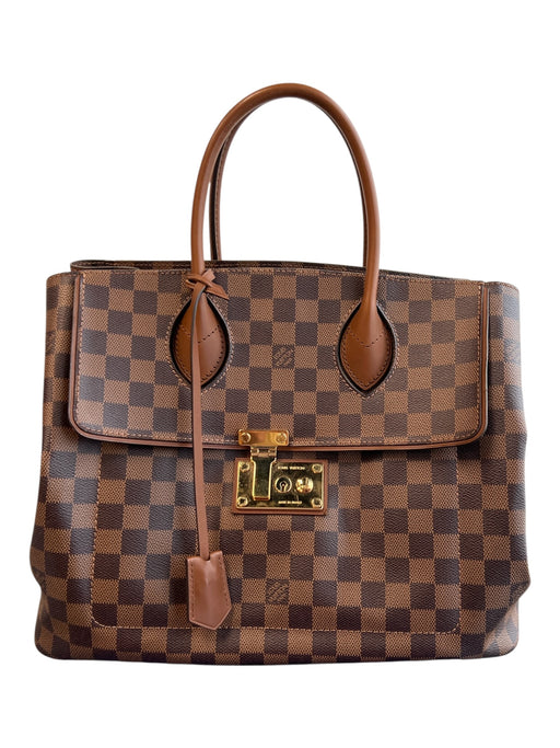 Louis Viuton Brown Leather Zip Close Gold detail Top Handle Checkered Bag Brown / L