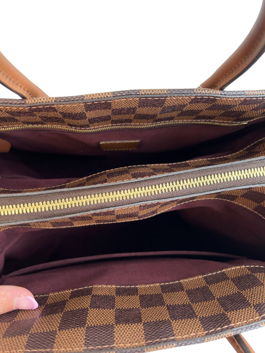 Louis Viuton Brown Leather Zip Close Gold detail Top Handle Checkered Bag Brown / L