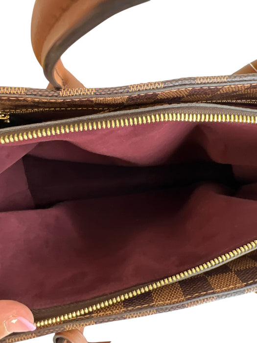 Louis Viuton Brown Leather Zip Close Gold detail Top Handle Checkered Bag Brown / L