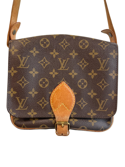 Louis Vuitton Brown Leather Buckle Detail Logo Print Brass Hardware Bag Brown / S