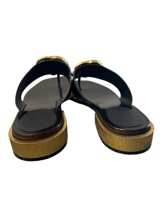 Gucci Shoe Size 38 Black & Gold Manmade Material Thong Strap Slip On Logo Shoes Black & Gold / 38