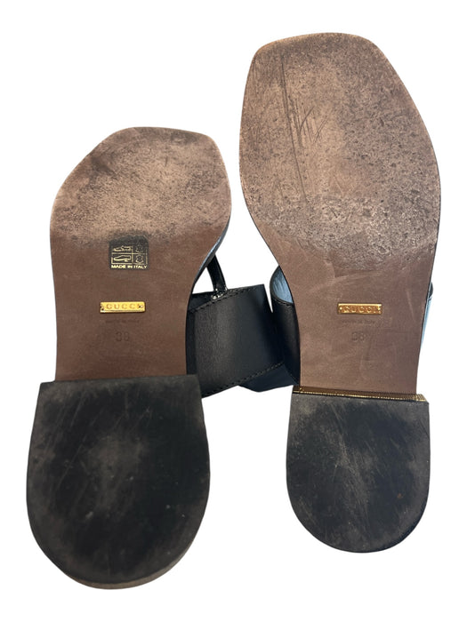 Gucci Shoe Size 38 Black & Gold Manmade Material Thong Strap Slip On Logo Shoes Black & Gold / 38