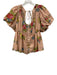 Love The Label Size S Blush Pink, Blue & Green Cotton Short Balloon Sleeve Top Blush Pink, Blue & Green / S