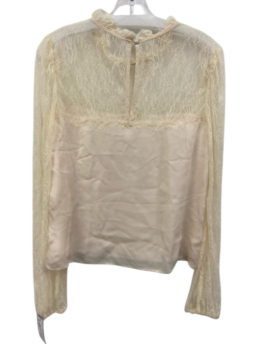 Cami NYC Size S Cream Silk Lace Detail Long Sleeve Back button Top Cream / S