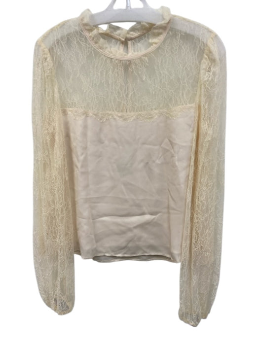 Cami NYC Size S Cream Silk Lace Detail Long Sleeve Back button Top Cream / S