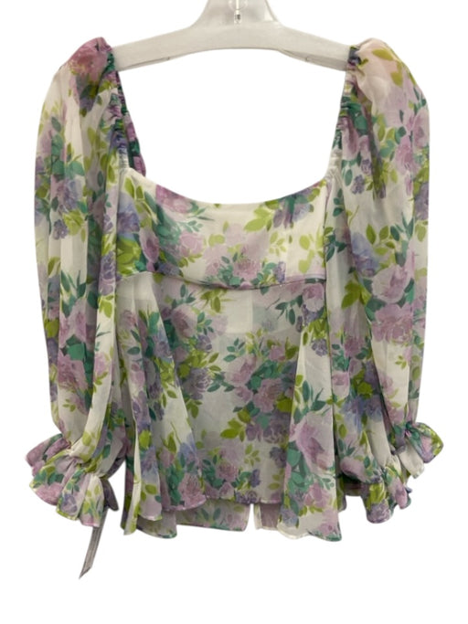 For Love & Lemons Size S Lavender, Green & Multi Polyester Chiffon Floral Top Lavender, Green & Multi / S