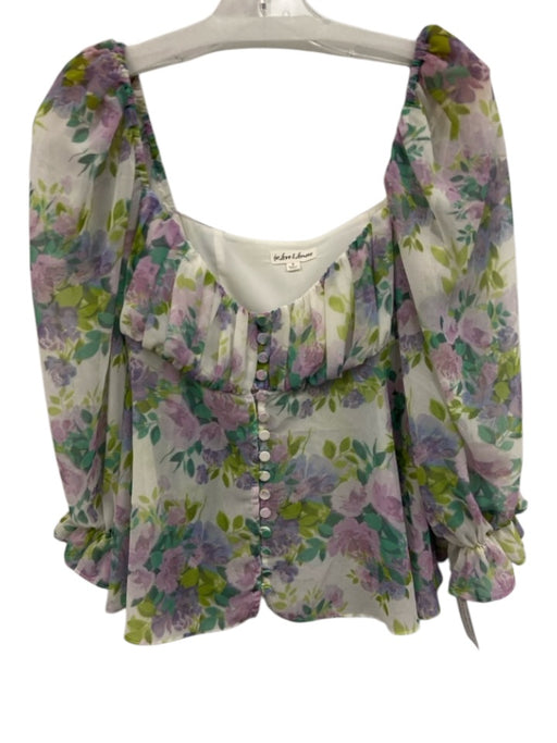 For Love & Lemons Size S Lavender, Green & Multi Polyester Chiffon Floral Top Lavender, Green & Multi / S