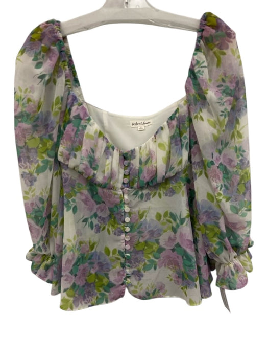 For Love & Lemons Size S Lavender, Green & Multi Polyester Chiffon Floral Top Lavender, Green & Multi / S