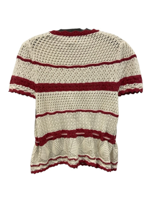 Polo Size S/P Cream & Red Cotton Crochet Knit scallop trim Short Sleeve Top Cream & Red / S/P