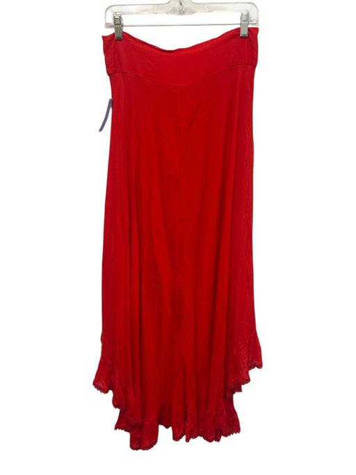 Peixoto Size S Red Rayon Gold button Waist tie Trim High Low Skirt Red / S