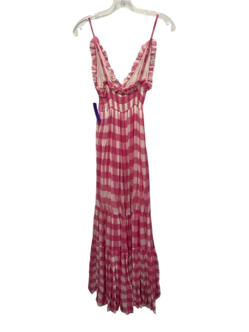 Sundress Size S Pink & White No Fabric Tag Spaghetti Strap Checked V Neck Dress Pink & White / S