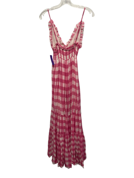Sundress Size S Pink & White No Fabric Tag Spaghetti Strap Checked V Neck Dress Pink & White / S