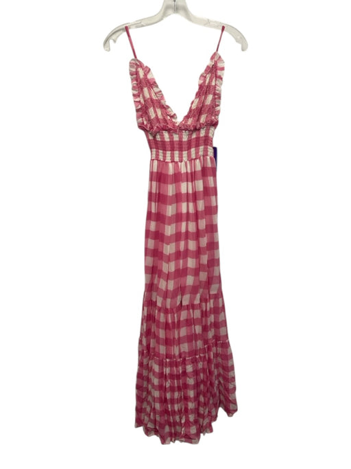 Sundress Size S Pink & White No Fabric Tag Spaghetti Strap Checked V Neck Dress Pink & White / S