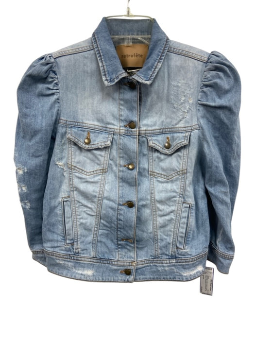 Retrofete Size S Light Wash Cotton Denim Contrast Seams Distressed Jacket Light Wash / S