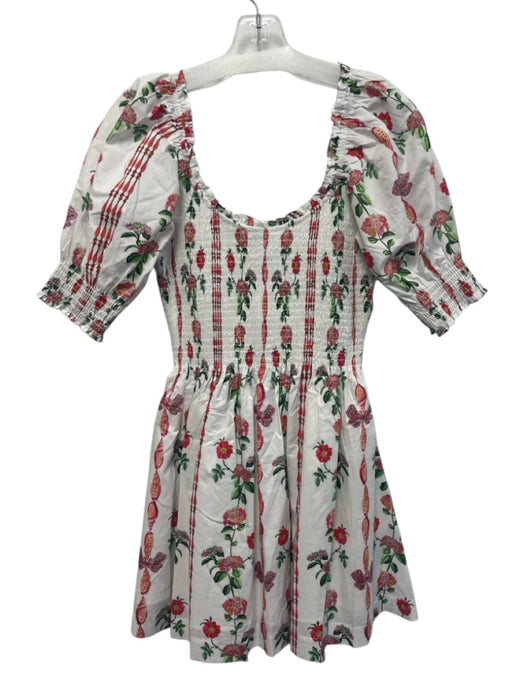 Hill House Size S White, Red & Green Cotton Short Balloon Sleeve Floral Dress White, Red & Green / S