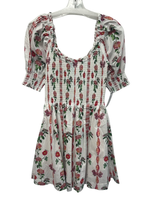 Hill House Size S White, Red & Green Cotton Short Balloon Sleeve Floral Dress White, Red & Green / S