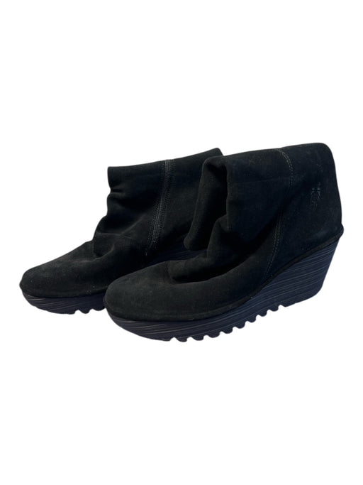 Fly London Shoe Size 40 Black Suede round toe Mid Calf Interior Zip Wedge Boots Black / 40