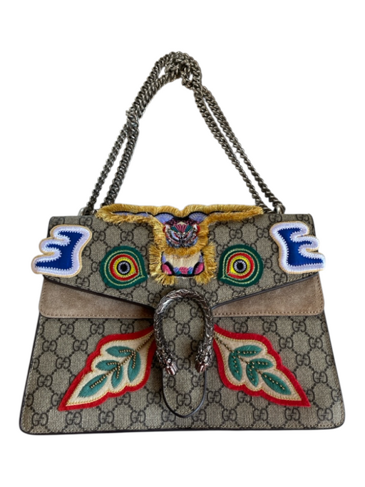 Gucci Tan & multi Logo Patch Detailing Chain Strap Latch Clasp Bag Tan & multi / M