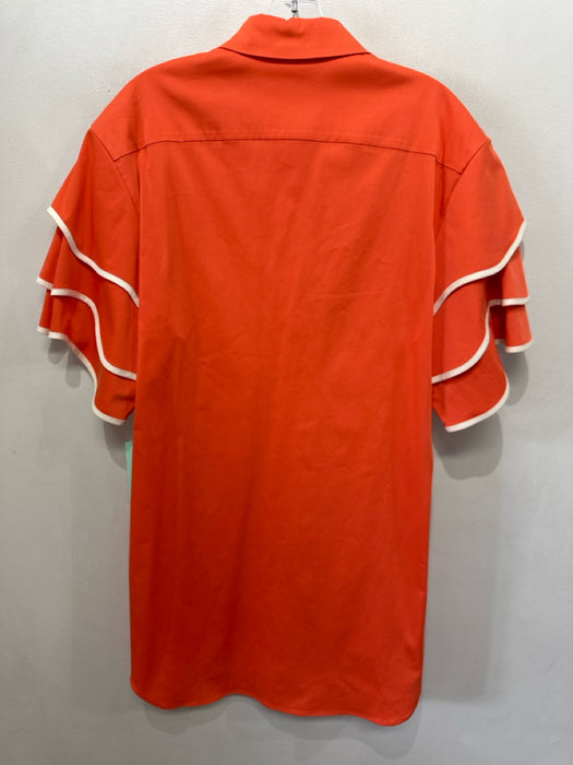Alexis Size XS Orange & White Cotton & Viscose Short Sleeve scallop trim Dress