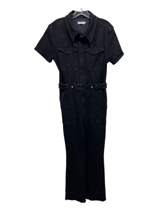 Good American Size 4 Black Cotton Pockets Short Sleeve Jumpsuit Black / 4