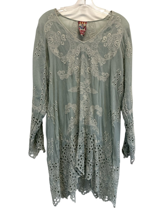 Johnny Was Size M Sage green Cupra Rayon Long Sleeve Eyelet Lace V Neck Top Sage green / M