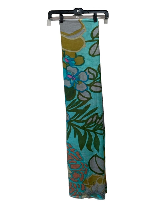 Happy Few Blue & Beige Cotton Rectangle Floral Abstract Sheer scarf Blue & Beige
