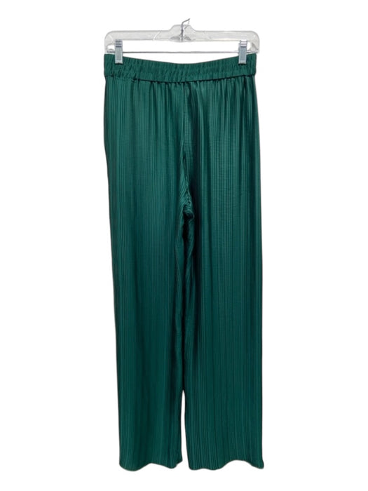 Zara Size XS Emerald Green Polyester Micro Pleats Elastic Waist Frayed Hem Pants Emerald Green / XS