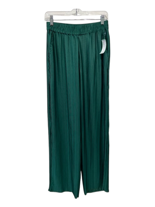 Zara Size XS Emerald Green Polyester Micro Pleats Elastic Waist Frayed Hem Pants Emerald Green / XS