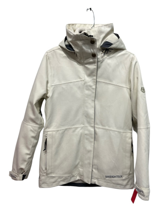 686 Size S Cream & Gray Polyester Hood Embroider Detailing Zip Up Jacket Cream & Gray / S