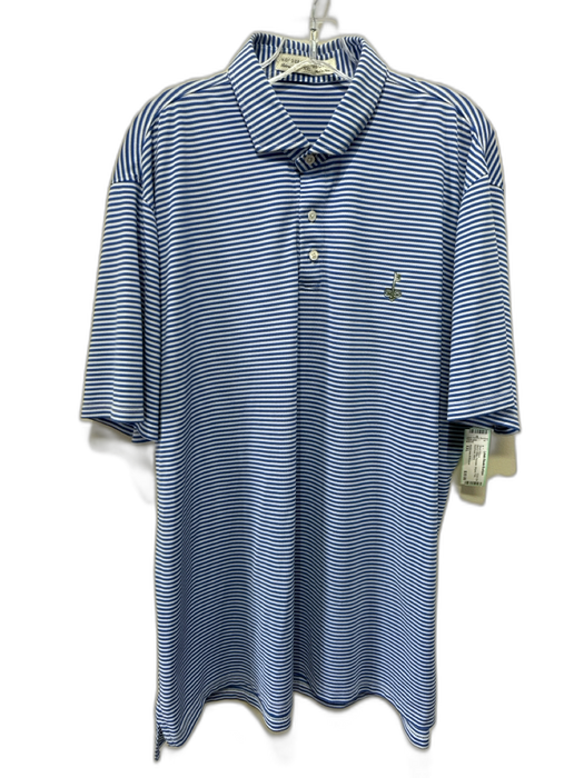 Holderness & Bourne Size XXL Blue & White Polyester Striped Polo Short Sleeve Blue & White / XXL