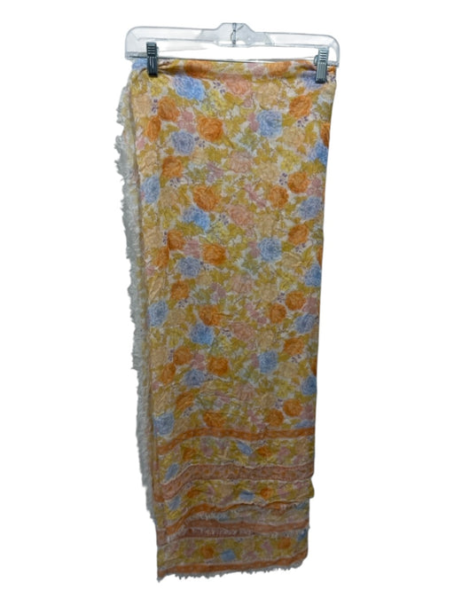 Spell Yellow, Orange, Blue & Pink Modal Semi Sheer Floral Raw Edge scarf Yellow, Orange, Blue & Pink