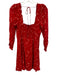 Reformation Size 6 Red & White Viscose Floral 3/4 Sleeve Tie Detail Dress Red & White / 6