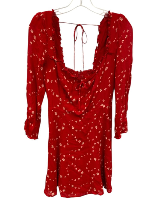 Reformation Size 6 Red & White Viscose Floral 3/4 Sleeve Tie Detail Dress Red & White / 6