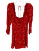 Reformation Size 6 Red & White Viscose Floral 3/4 Sleeve Tie Detail Dress Red & White / 6