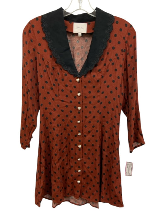 Reformation Size 2 Brown & Black Viscose Blend Polka Dots 3/4 Sleeve Dress Brown & Black / 2