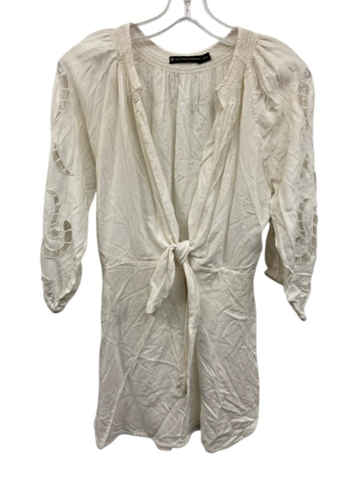 Vix Paula Hermanny Size S White Viscose 3/4 Sleeve Deep V neck Tie Front Top White / S