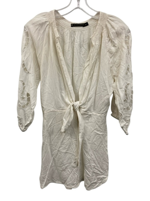 Vix Paula Hermanny Size S White Viscose 3/4 Sleeve Deep V neck Tie Front Top White / S