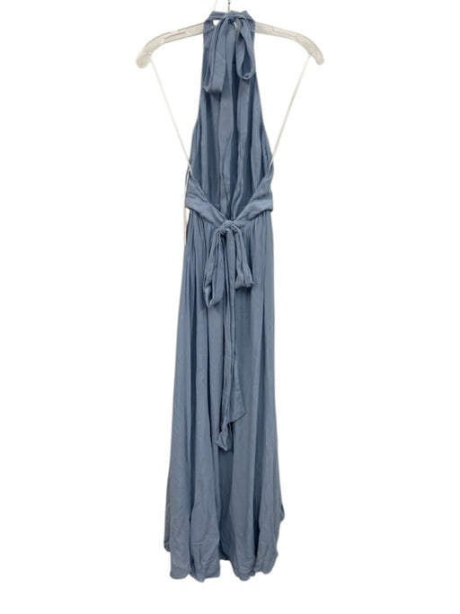 Reformation Size 0 Light Blue Viscose Tie Neck Halter Gathered Waist Dress Light Blue / 0