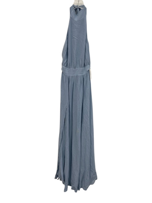 Reformation Size 0 Light Blue Viscose Tie Neck Halter Gathered Waist Dress Light Blue / 0
