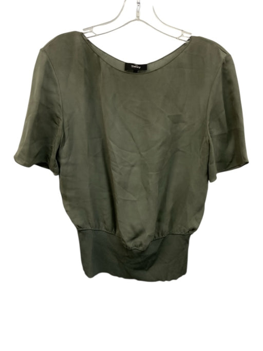 Theory Size S Sage green Silk Short Sleeve Ribbed Hem Top Sage green / S