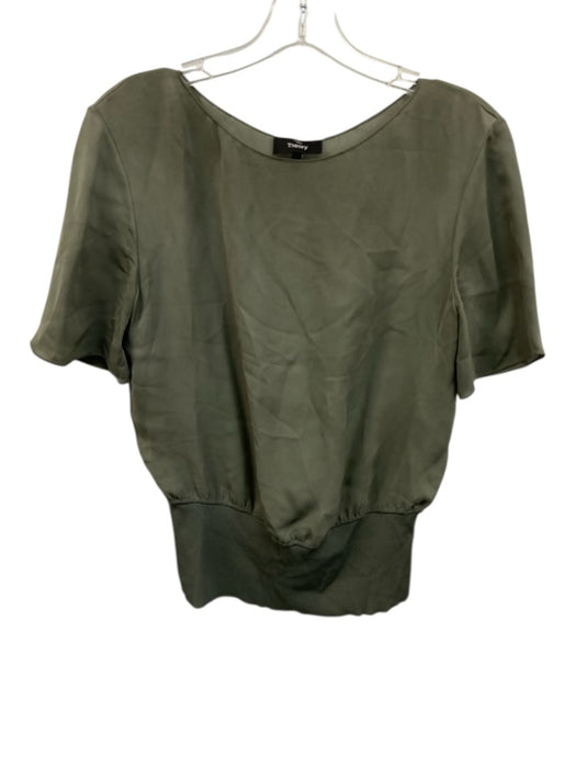 Theory Size S Sage green Silk Short Sleeve Ribbed Hem Top Sage green / S