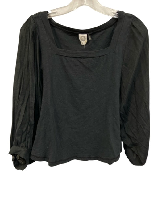 Akemi + Kin Size XS Black Cotton 3/4 Balloon Sleeve Square Neck Fabric Block Top Black / XS