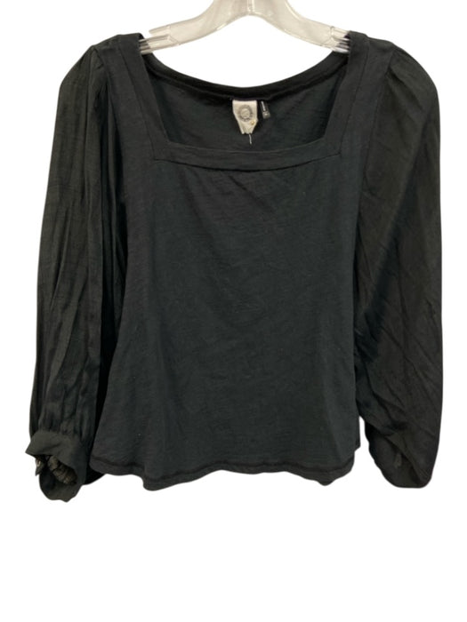 Akemi + Kin Size XS Black Cotton 3/4 Balloon Sleeve Square Neck Fabric Block Top Black / XS
