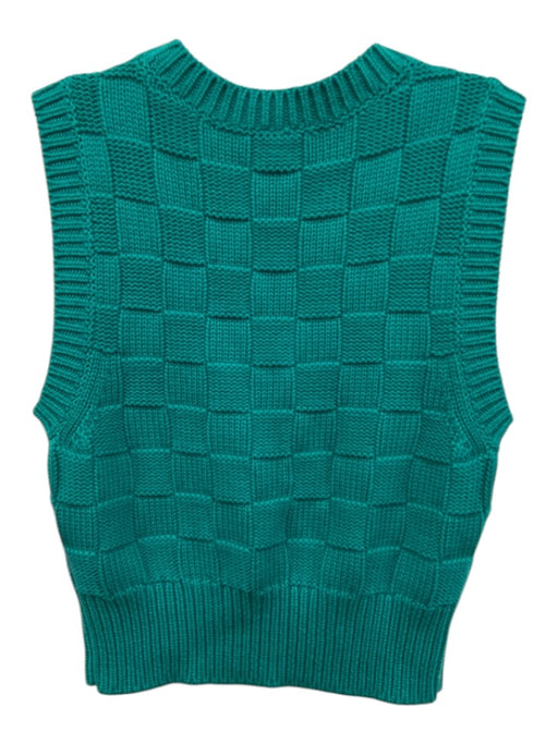 Staud Size M Teal Blue Wool Blend Knit Checked Sleeveless Sweater Vest Top Teal Blue / M