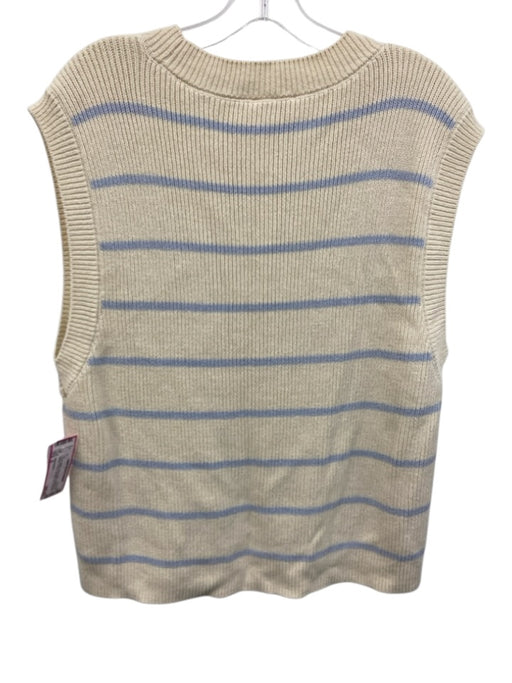 Reformation Size S Cream White & Blue Cotton Ribbed Knit Striped V Neck Top Cream White & Blue / S