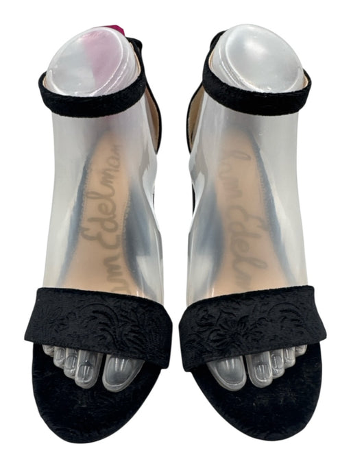 Sam Edelman Shoe Size 8.5 Black textile upper Floral Embossed Velvet Sandals Black / 8.5