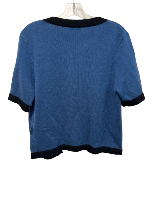 Staud Size S Blue & Black Merino Wool & Acrylic Short Sleeve Open Front Cardigan Blue & Black / S