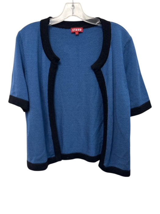 Staud Size S Blue & Black Merino Wool & Acrylic Short Sleeve Open Front Cardigan Blue & Black / S